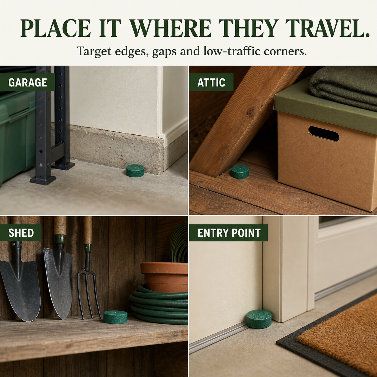 Garage attic shed and entry-point tablet placement guide