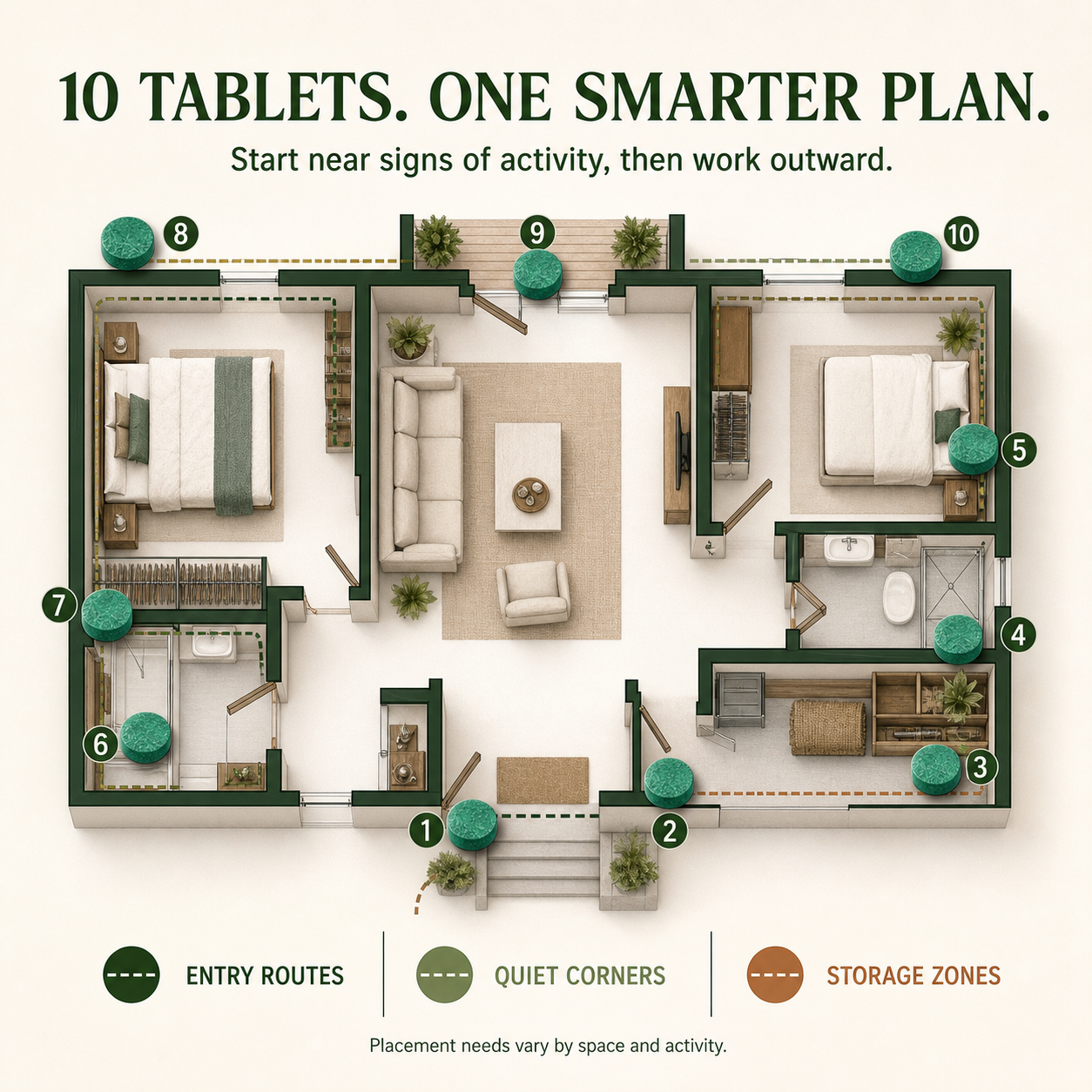 Ten-tablet whole-home placement planning diagram