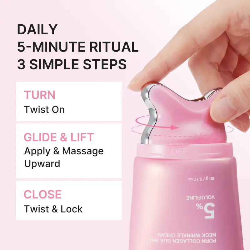 💖Buy 1 Get 1 Free - 🧬PDRN Collagen Gua Sha Neck Wrinkle Cream | Built-In Gua Sha Massager with Volufiline 5% + PDRN | Korean Skincare