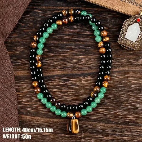 Crystal Fortune Pendant Necklace | GreenAventurine & Tiger Eye Pendant