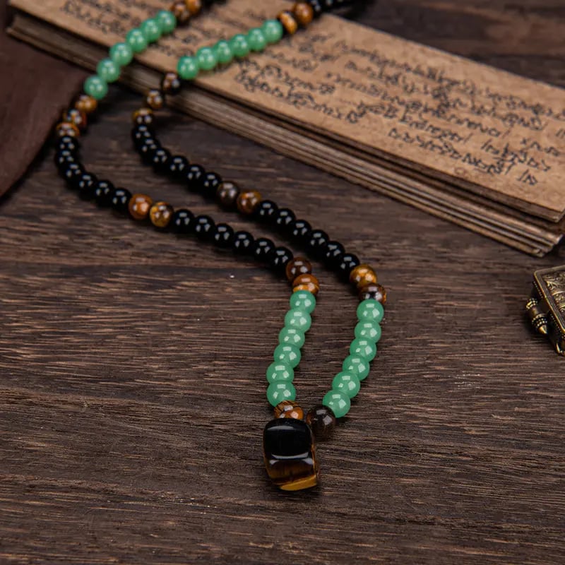 Crystal Fortune Pendant Necklace | GreenAventurine & Tiger Eye Pendant