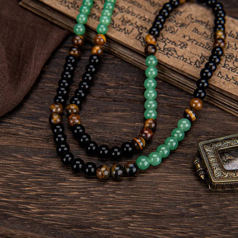 Crystal Fortune Pendant Necklace | GreenAventurine & Tiger Eye Pendant