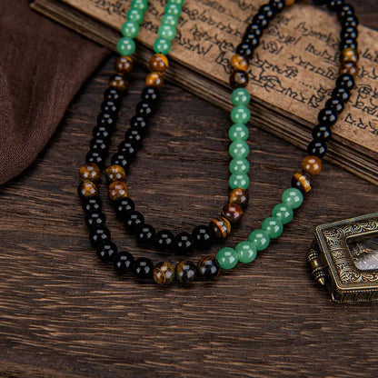 Crystal Fortune Pendant Necklace | GreenAventurine & Tiger Eye Pendant