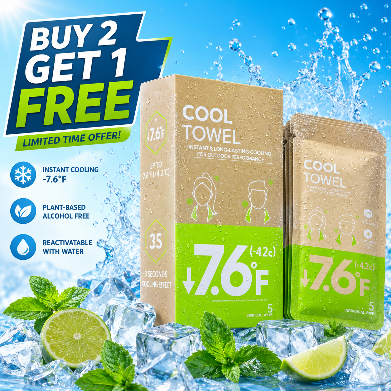 ✨Buy 2 Get 1 Free - 🧊Instant Cooling Body Wipes – Fast Cooling Relief | 10 Wipes Per Pack