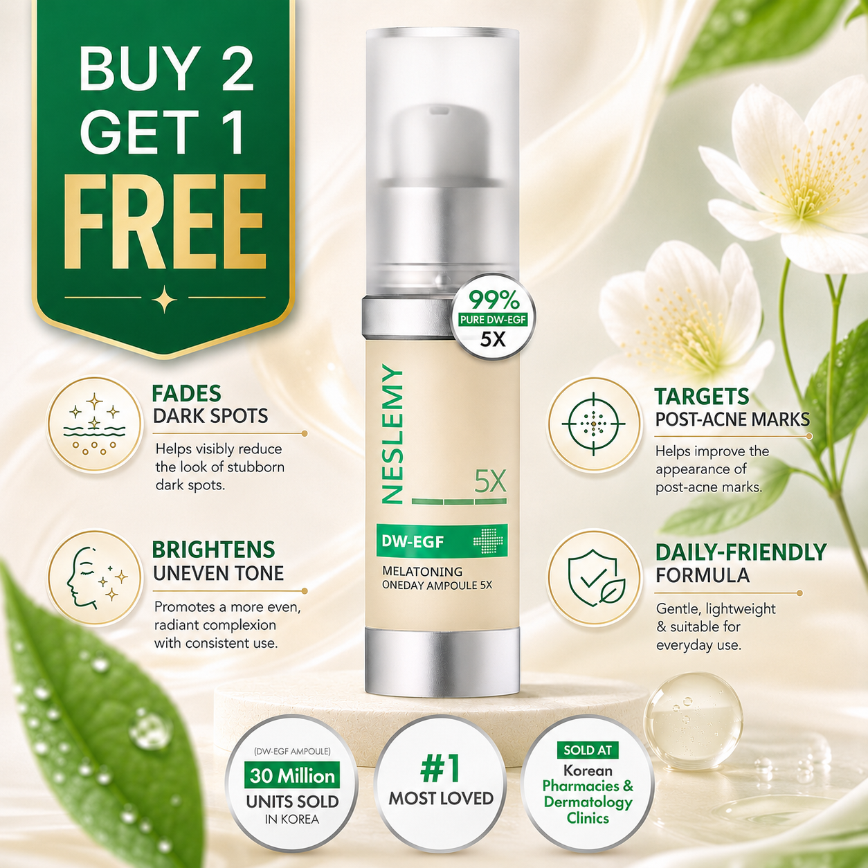 Buy 2 Get 1 Free-🧬DW-EGF Melatoning Ampoule 5X - Hydrating Dark Spot Serum with Niacinamide & Glutathione for Uneven Skin丨Korean Skin Care