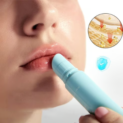 HZA applicator applying clear gel to the lips