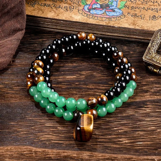 Crystal Fortune Pendant Necklace | GreenAventurine & Tiger Eye Pendant